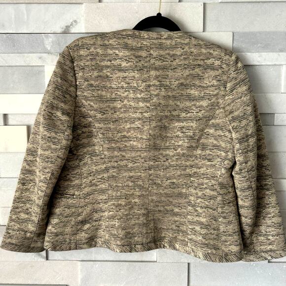 ARITZIA WILFRED Exquis Beige Black Gold Metallic Cropped Cupro Blazer Jacket 8 - Picture 2 of 6